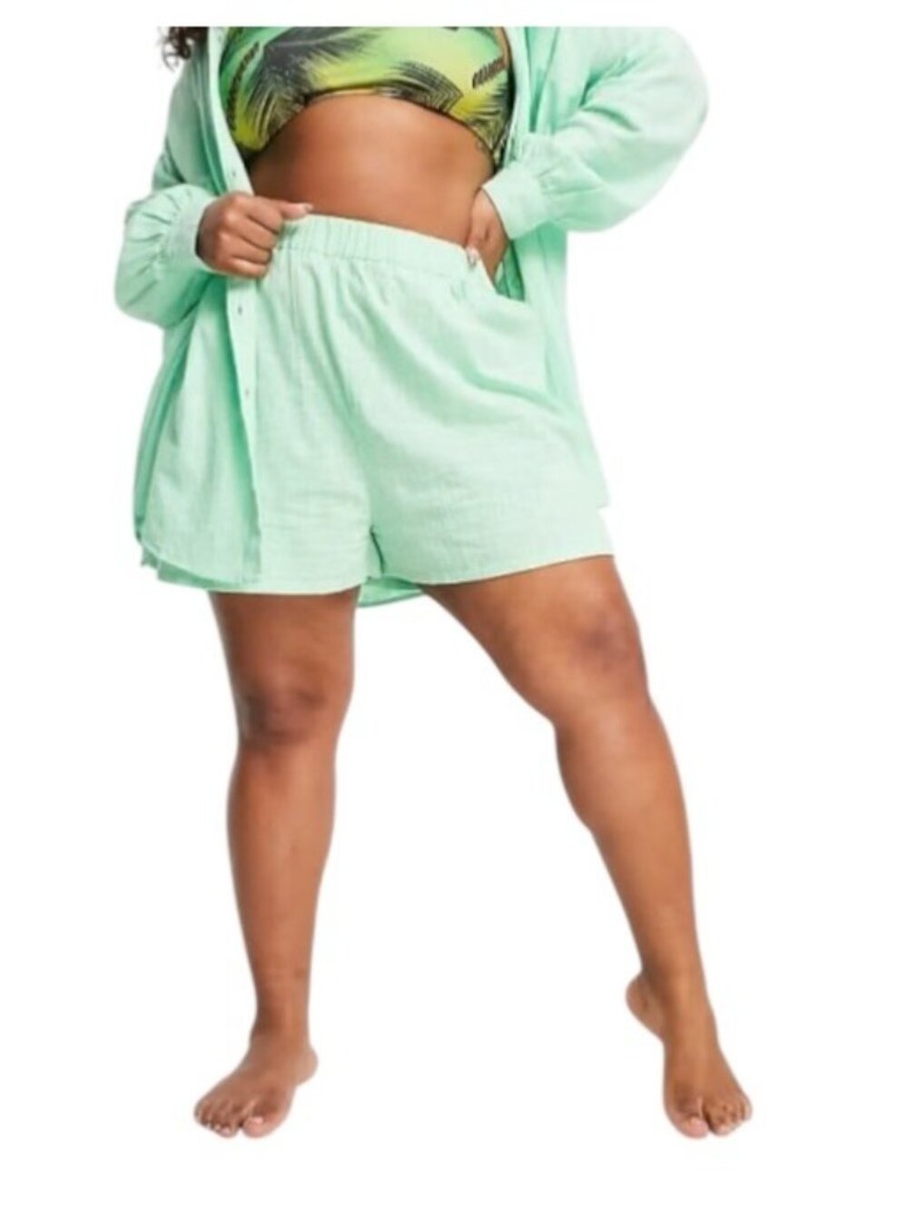 Asos Design Gauzy Pull-On Shorts Green Size 16 Summer Beach Vacation Resortwear